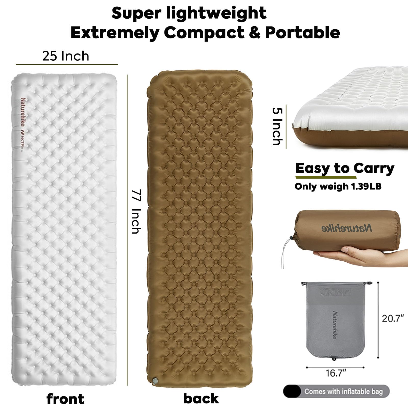 Naturehike 5.8/8.8 R-Value Camping Sleeping Pad, 3.1